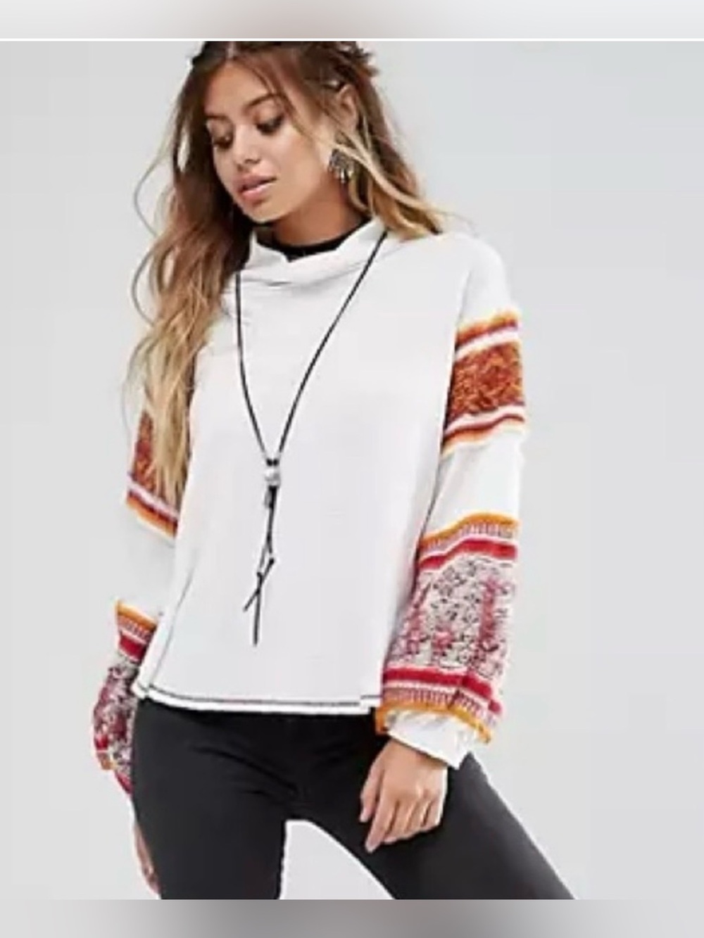 Free People Northern Lights Sweater XS Ivory Wool Balloon Sleeve Thermal